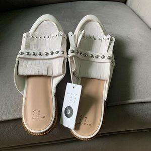 White studded open back loafers 9